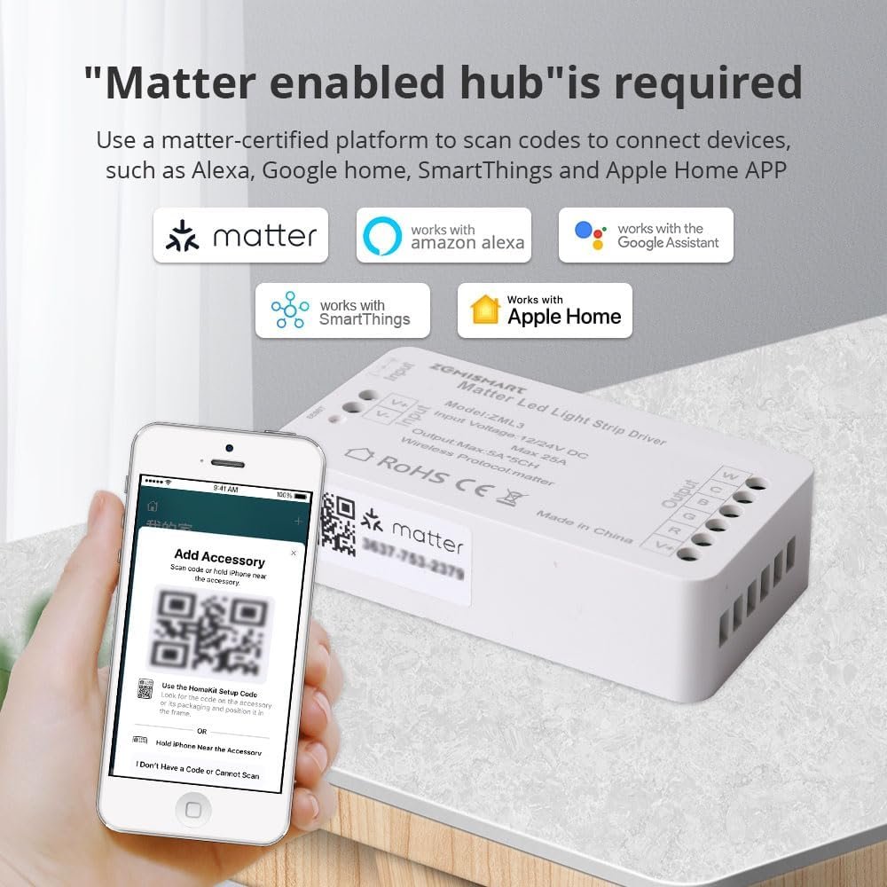 Matter WiFi Smart LED Light Strip Driver RGBCW/CW Smart LED Controller, Support Alexa Google Home App Homekit Control, 2.4G Hz WiFi Only (RGBCW)