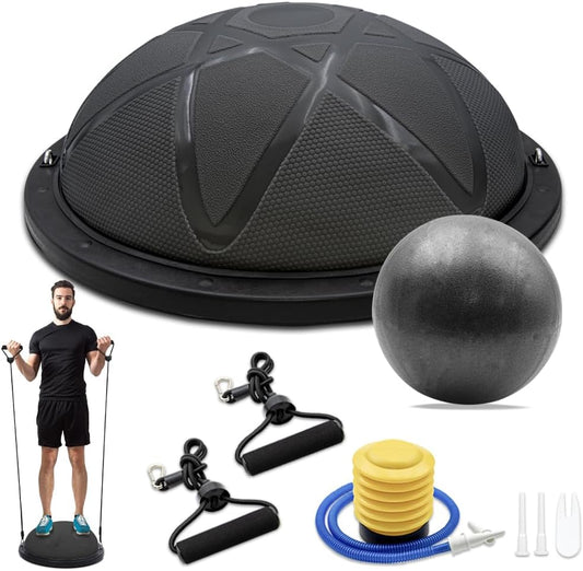 300KG Half Balance Ball Trainer,7pcs Half Exercise Balance Ball Trainer Set with 2 Resistance Bands,Yoga Ball&Foot Pump,58cm Stability Ball for Full Body Workout,Exercises,Home Gym,Physical Therapy