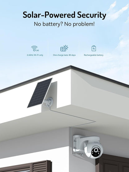 blurams Outdoor Camera Wireless w/Solar Panel, 360° PTZ Security Cameras Wireless Outdoor with Human Auto Tracking, 2K IR/Color Night Vision, IP65 Weatherproof, Battery Powered, 2.4GHz Only