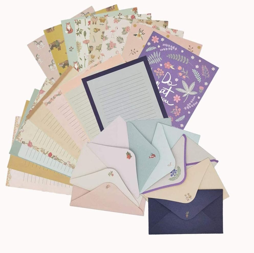 Fulanfudi 81pcs Stationary Paper and Envelopes Set, Contain 54 Stationery Paper and 27 envelopes, Writing Paper Stationery Set, 9 Different Style