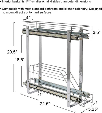 Household Essentials Glidez Multipurpose Chrome-Plated Steel Pull-Out/Slide-Out Storage Organizer for Cookware and Bakeware - 2-Tier Design - Fits Standard Size Cabinet or Shelf, Chrome