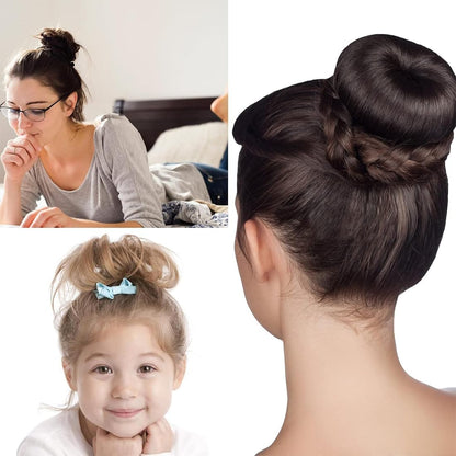Duoleimi 4 Large Ponytail Pillows, Ponytail Maker Tool and Top Hairstyle Accessories, Hair Donut and Ponytail in Black, Brown and Creamy
