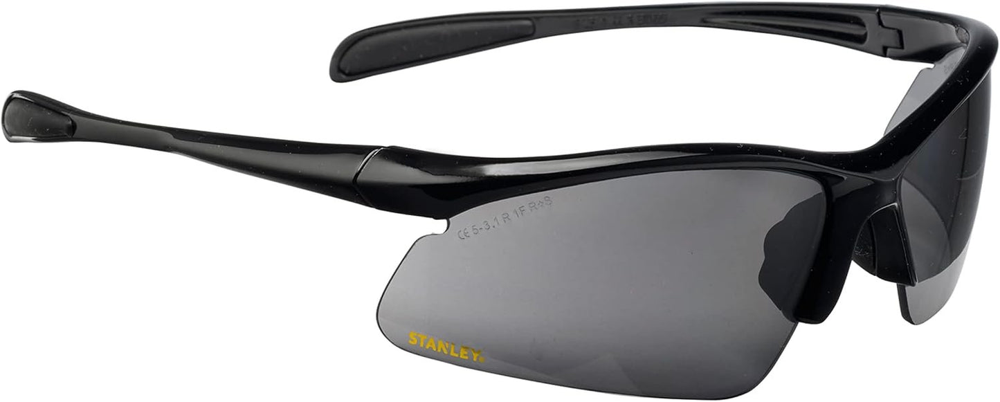 Stanley Clear Lens Half Frame Safety Glasses - Smoke Lens Safety Glasses For Men & Women - High UV Protection Glasses - Rubber Tipped No-Slip Design
