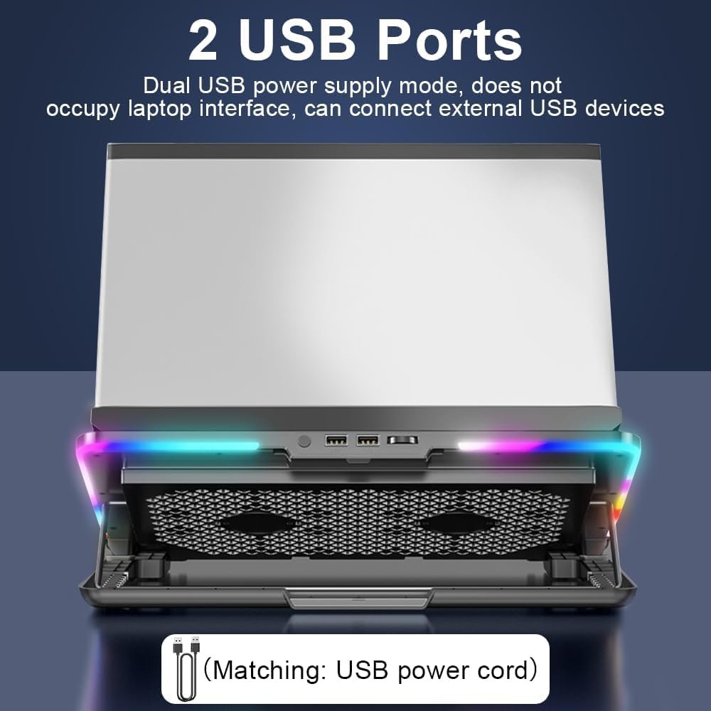 Necomi Laptop Cooling Pad, Laptop Cooler with 6 Quiet Fans for 13-17 Inch Gaming Fan Stable Stand, 7 Height Adjust, RGB Light 10 Modes, Switch Control Fan Speed, 2 USB Port & Phone Holder