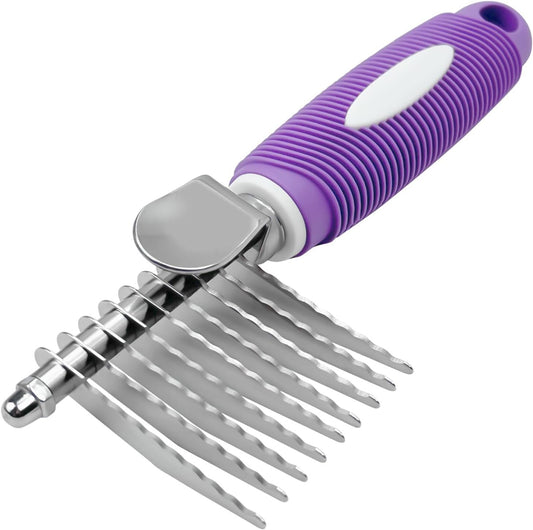 Detangling Pet Comb for Dog & Cat, Grooming Comb with Long & Short Stainless Steel Teeth, Safely Remove Knots & Tangles for Healthy Shiny Coat, Gentle Effective Detangling Tool for Pet Hair (Violet)