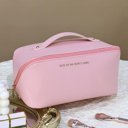 SJBAUTYO 1pcs Cosmetic Bag for Travel, Women's Soft PU Leather Cosmetic Bag, Large Capacity Travel Cosmetic Bag, Organizer Toiletry Bag, Travel Makeup…, pink