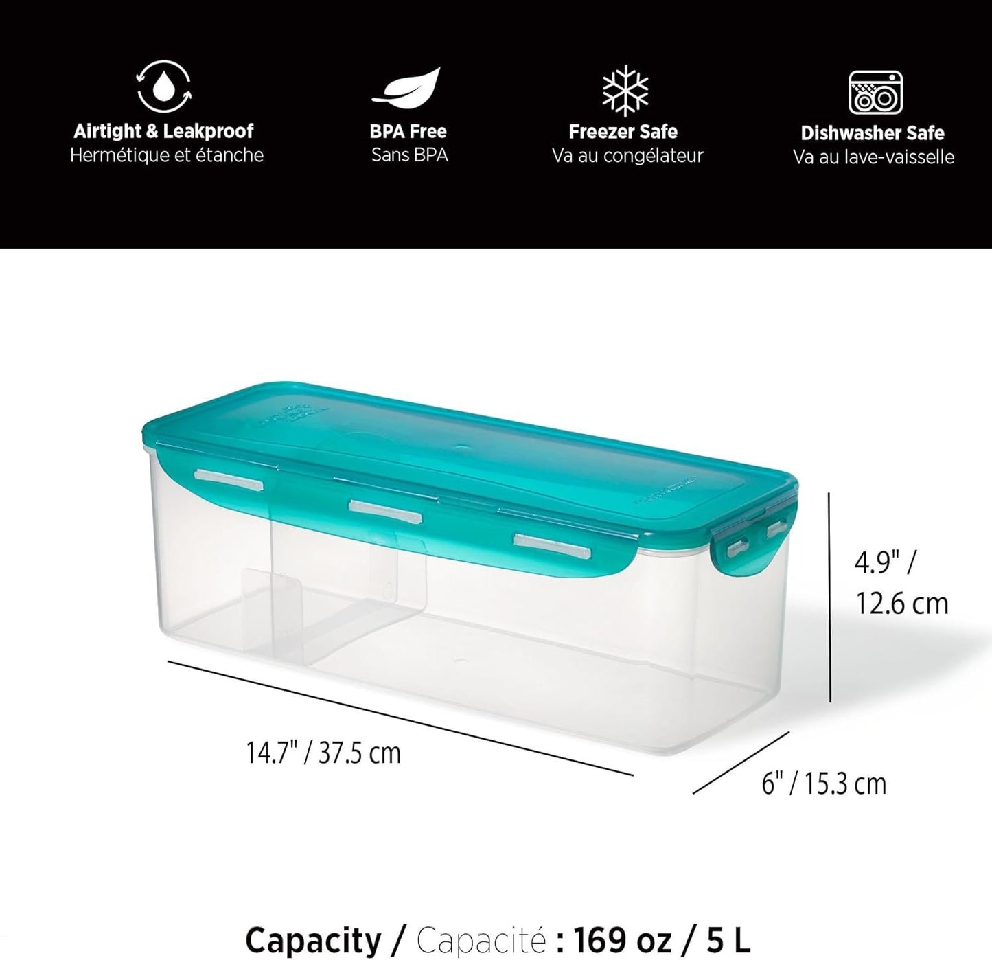 Starfrit LocknLock Plastic Bread Container - Removable Divider - 169oz/5L - Airtight - 4-Sided Locking Lid