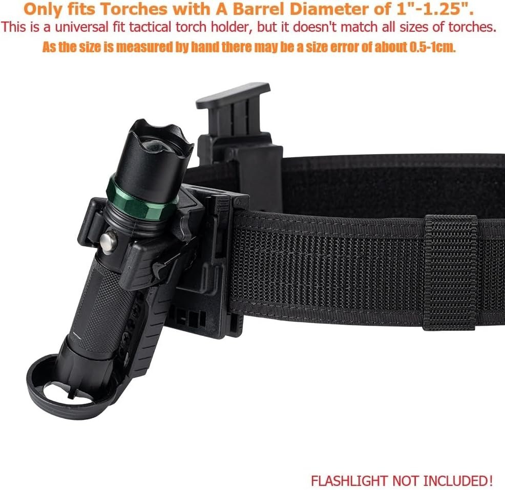 TACNEX Quick Release Flashlight Holder w/Duty Belt/MOLLE Vest Clip Tactical Torch Holster Rotatable Light Carry Case Support Stand fit 1"-1.25" Diameter Flashlight for Police Leo Security Military