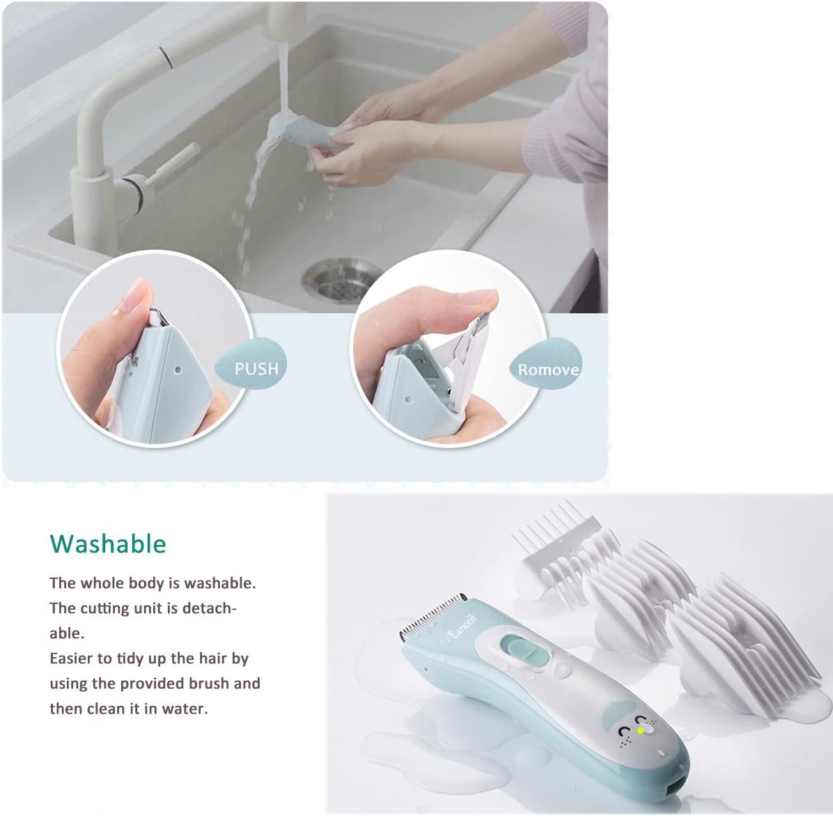Meetcare Baby Hair Clippers, Ceramic Blade Electric Kids Hair Trimmer, Ultra-quiet 2.0 Haircut, IPX7 Water-proof Haircut Kit for Kids Infants. Rechargeable, Cordless, Long Battery Life. (Light Blue)