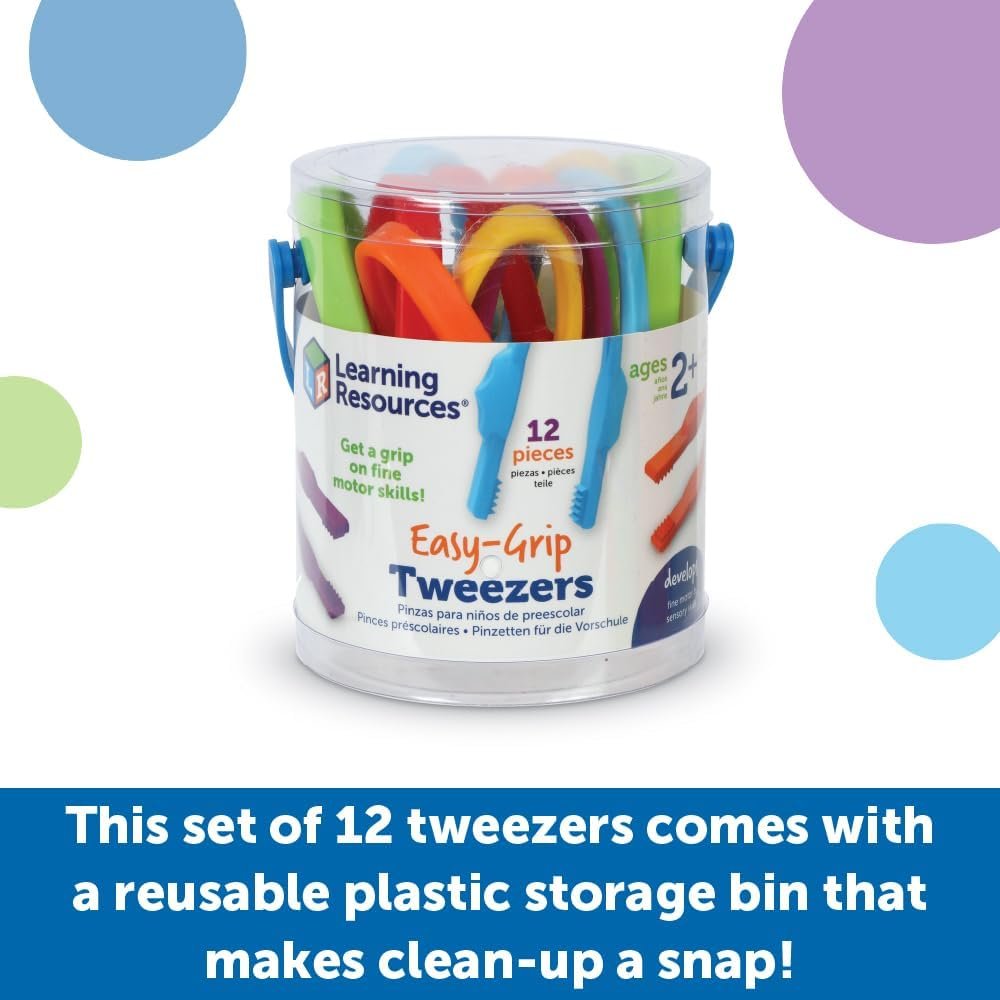 Learning Resources Easy-Grip Tweezers, 12 Pieces, Ages 2+, Preschool Learning Activities, Teacher Supplies for Classroom, Montessori Toys