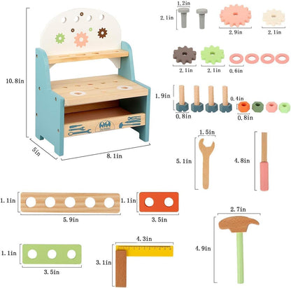 Tool Bench for Kids Toddlers, XICEN，Montessori Wooden Tool Workbench Set, Construction Workshop Pretend Play Toy 1 2 3 4 5 Years Old Boys