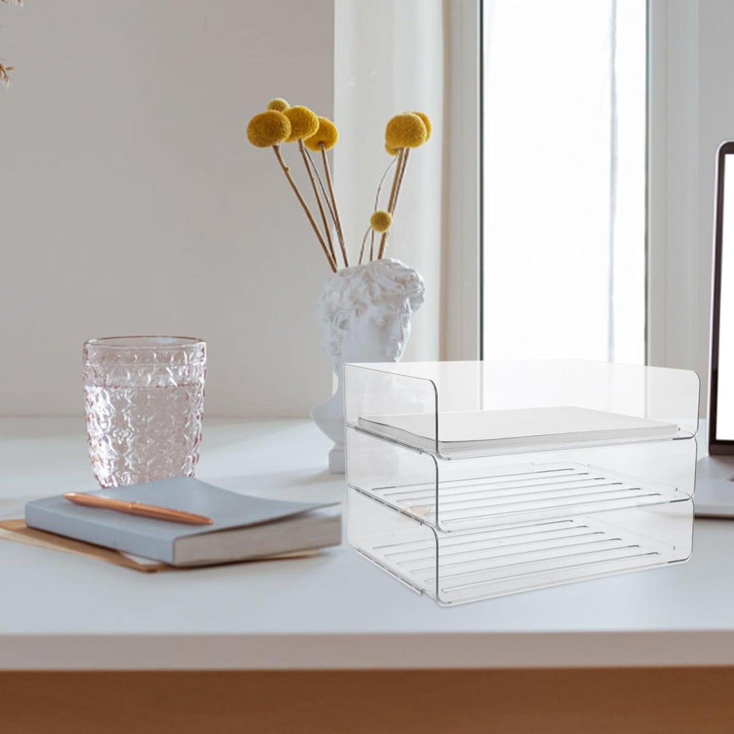 Tofficu Desk Organizer Storage Tray for Paper Pet Material Stackable Design for Efficient Workspace Organization for Office Home and School Use
