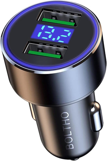 BOLTHO USB Cigarette Lighter Adapter, LED Digital Voltmeter 4.8A Dual USB Car Charger 24W Metal Cigarette Lighter Adapter with 12V USB Socket
