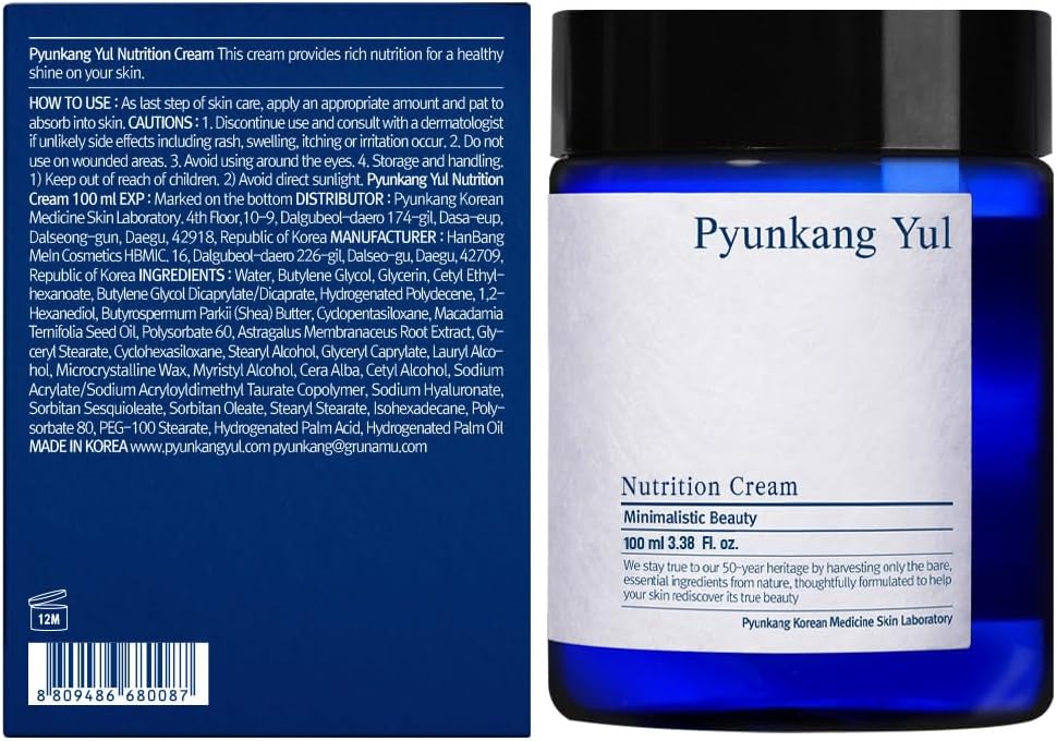 PYUNKANG YUL [PKY] Nutrition Cream - Korean Skin Care Face Cream - Facial Moisturizer for Dry and Combination Skin Types - Healthy Natural Ingredients Shea Butter, Macadamia Deeply Moisturize Skin (3.38 Fl oz, 100ml)