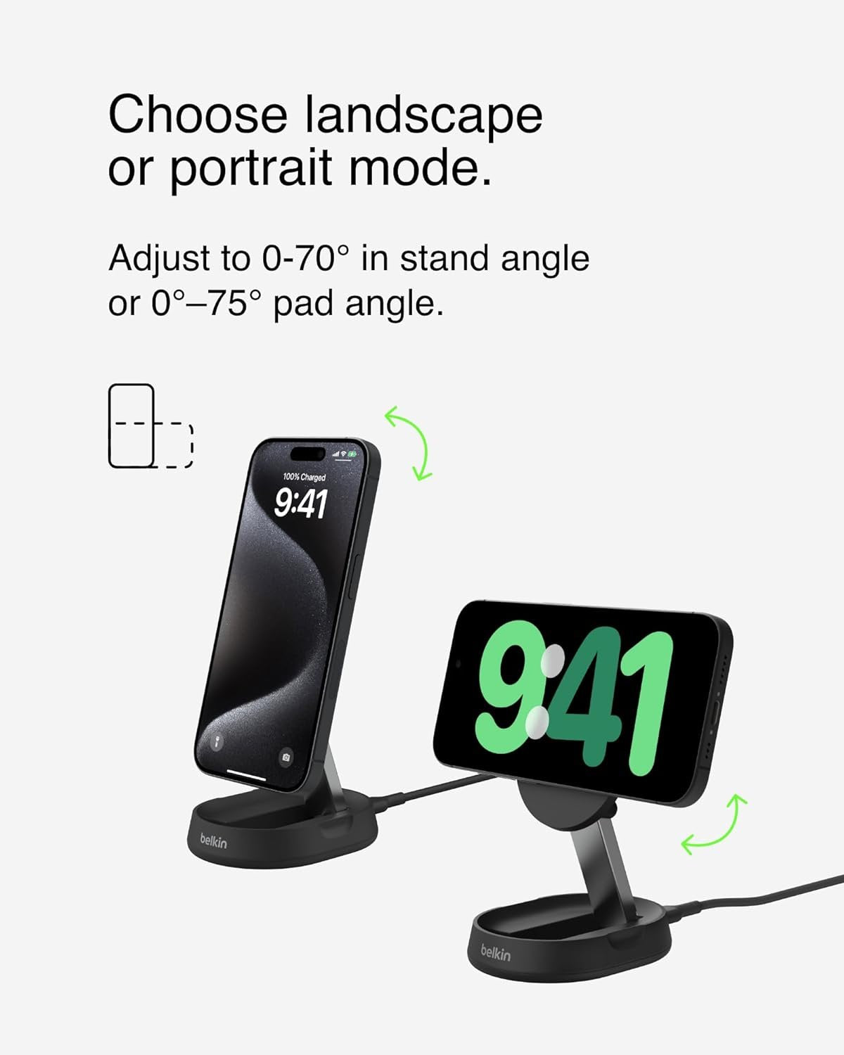 Belkin BoostCharge Pro 15W Convertible Magnetic Charging Stand, MagSafe-Compatible Fast Qi2 Charger for Apple iPhone 16/15/14/13 Series, Apple AirPods Pro, & More - Black