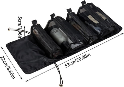 Rolled Toiletry Bag - Folding Hygiene Travel Kit Case Bathroom | Travel Makeup Organizer, Compact Grooming Organizer Bag, b, Black, riferimento alla descrizione, Please refer to