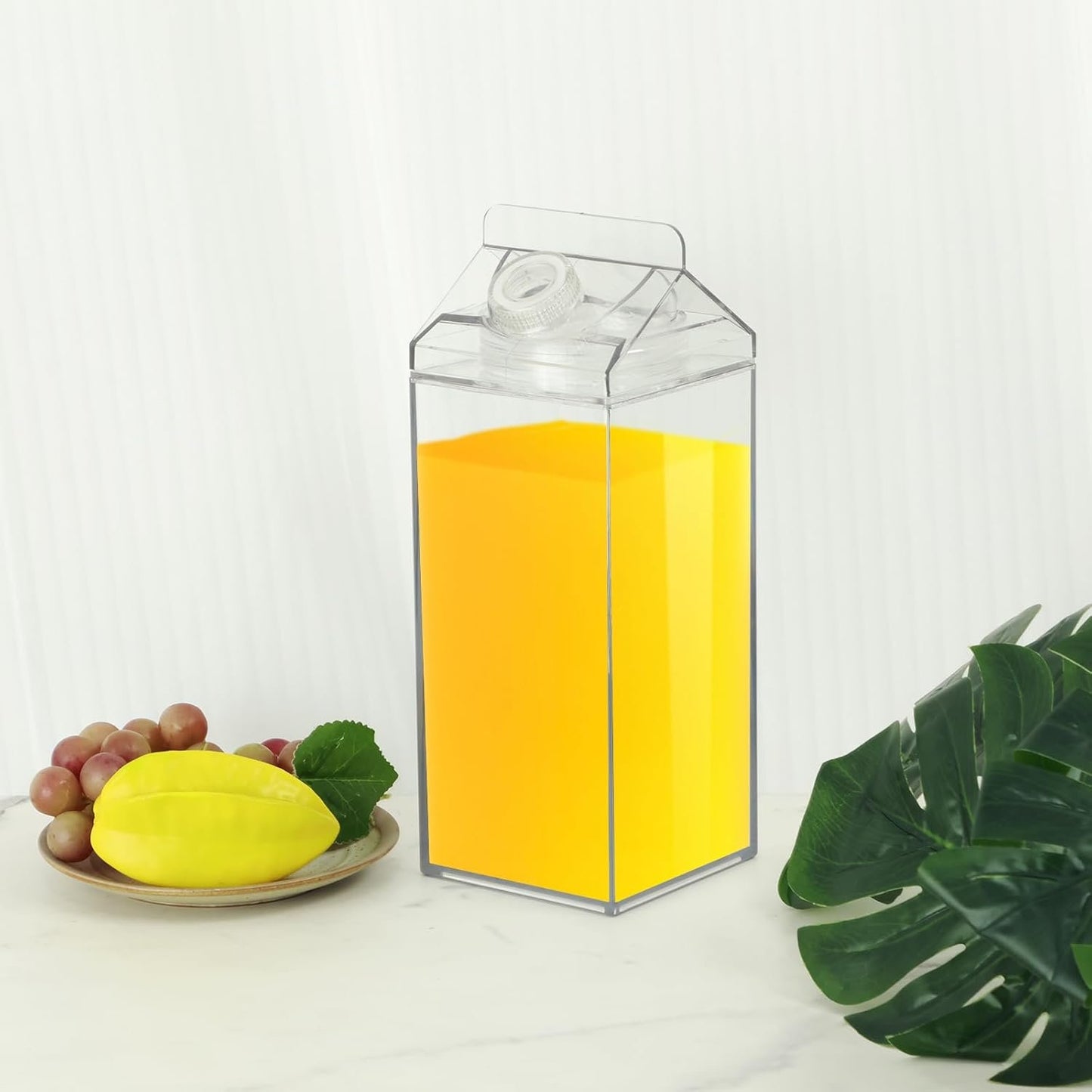 LCZNXJJY 66.8oz Milk Carton Water Bottles Transparent Drinking Cup Reusable Square Juice Bottles Leakproof Clear Plastic Milk Box Container for Water Juice Ice Tea Sports Outdoor Travel Camping