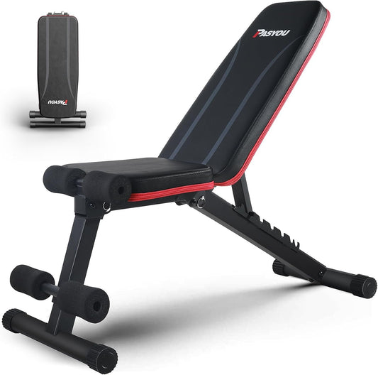 PASYOU Adjustable Weight Bench Full Body Workout Multi-Purpose Foldable Exercise Workout Bench for Home Gym Incline Decline