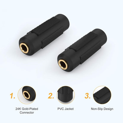 CableCreation 2 Pack 3.5mm Stereo Jack to 3.5mm Female to Female Audio Adapter Coupler Gold Plated for Stereo Cable, Speakers and Headphones