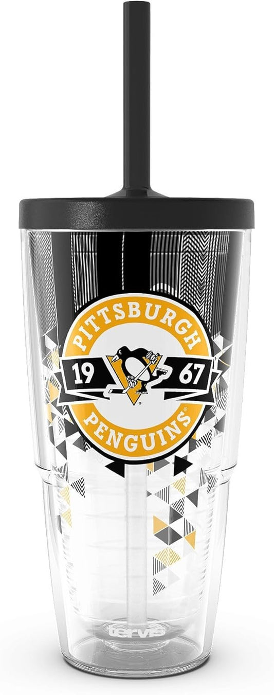Tervis NHL Pittsburgh Penguins - Shatter Made in USA Double Walled Insulated Tumbler Travel Cup Keeps Drinks Cold & Hot, 24oz with Straw Lid, Classic