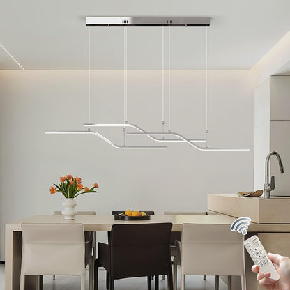 Siittoo Modern LED Pendant Light Fixture, 52'' Upgrade Dimmable Modern LED Chandelier Light Fixture, 45W Z-Shape Kitchen Island Light Fixture Hanging Pendant Light for Dining Living Room (Chrome)