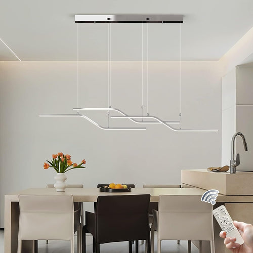 Siittoo Modern LED Pendant Light Fixture, 52'' Upgrade Dimmable Modern LED Chandelier Light Fixture, 45W Z-Shape Kitchen Island Light Fixture Hanging Pendant Light for Dining Living Room (Chrome)