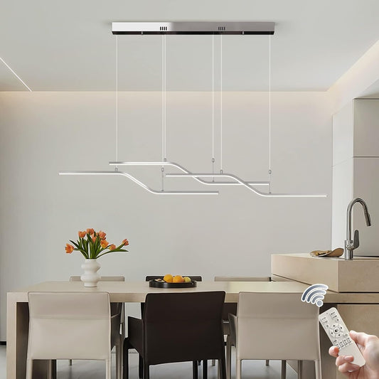 Siittoo Modern LED Pendant Light Fixture, 52'' Upgrade Dimmable Modern LED Chandelier Light Fixture, 45W Z-Shape Kitchen Island Light Fixture Hanging Pendant Light for Dining Living Room (Chrome)