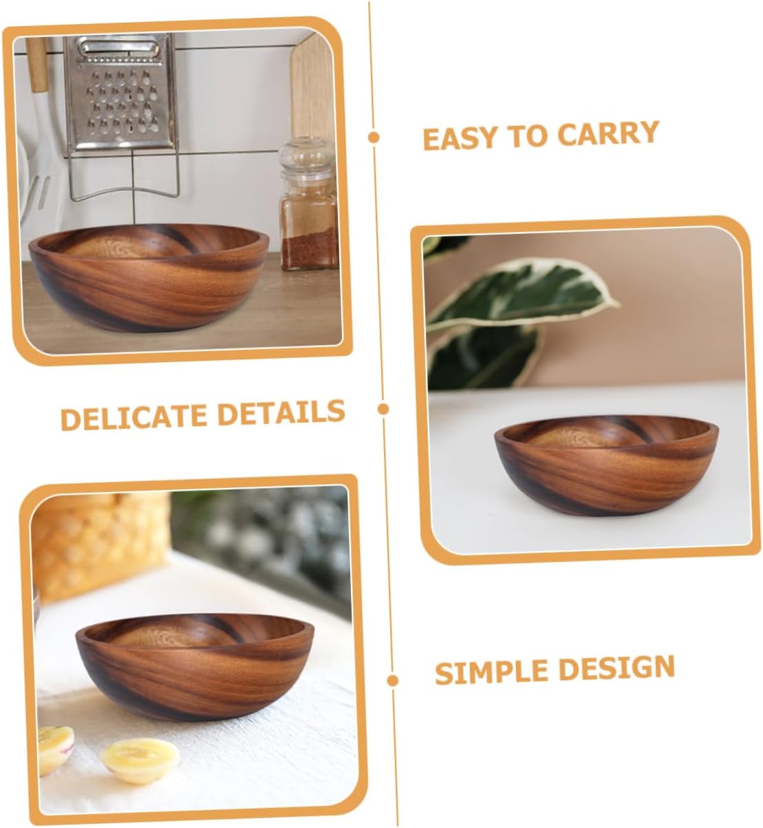 CONGARTENO 1pc Wooden Salad Bowl Kitchen Bowl for Fruits Salads Natural Log Design for Home Use Health Safety Crafted Versatile Serving