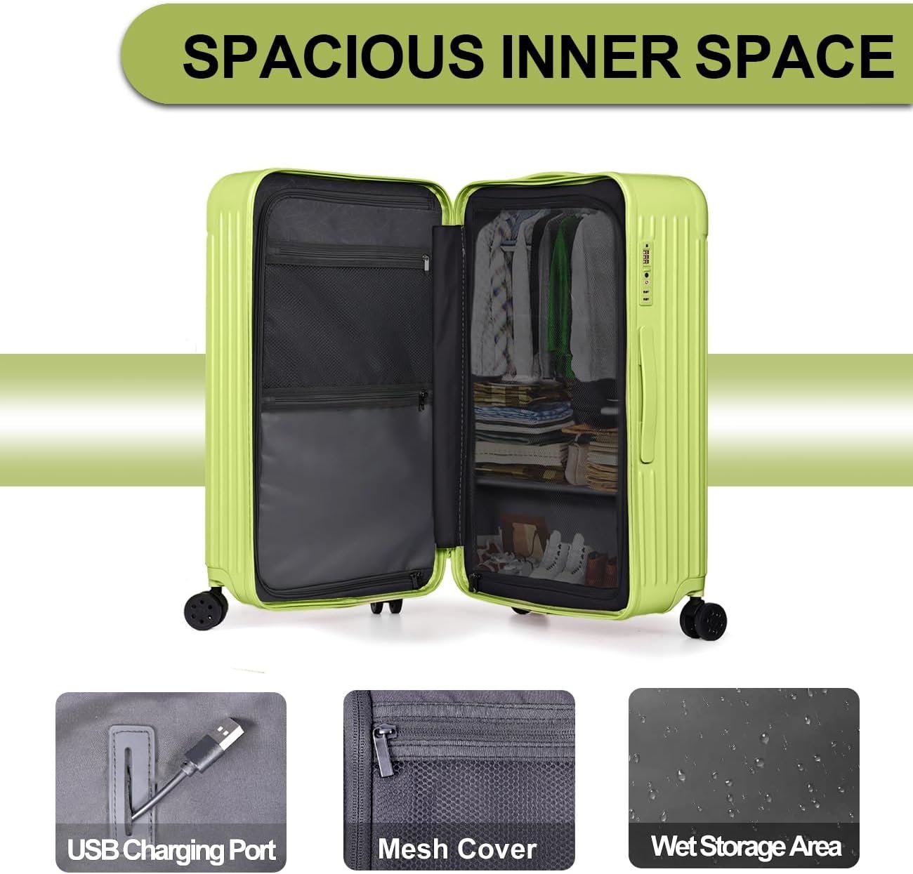 Krute Luggage Sets 2 Piece Suitcase PC+ABS Hardside Spinner Wheels TSA Lock Carry On Luggage 20+28 Inch (AppleGreen)