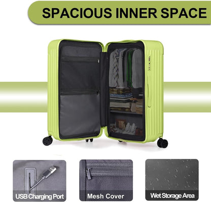 Krute Luggage Sets 2 Piece Suitcase PC+ABS Hardside Spinner Wheels TSA Lock Carry On Luggage 20+28 Inch (AppleGreen)