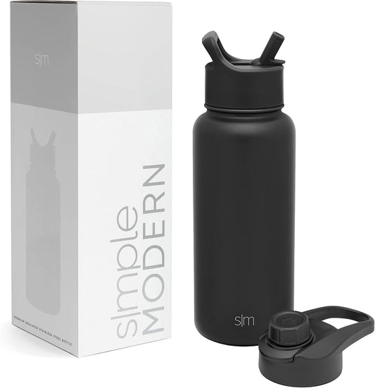 Simple Modern Water Bottle with Straw and Chug Lid | Insulated Stainless Steel Thermos for Sports Gym | Summit Collection | 32oz | Midnight Black