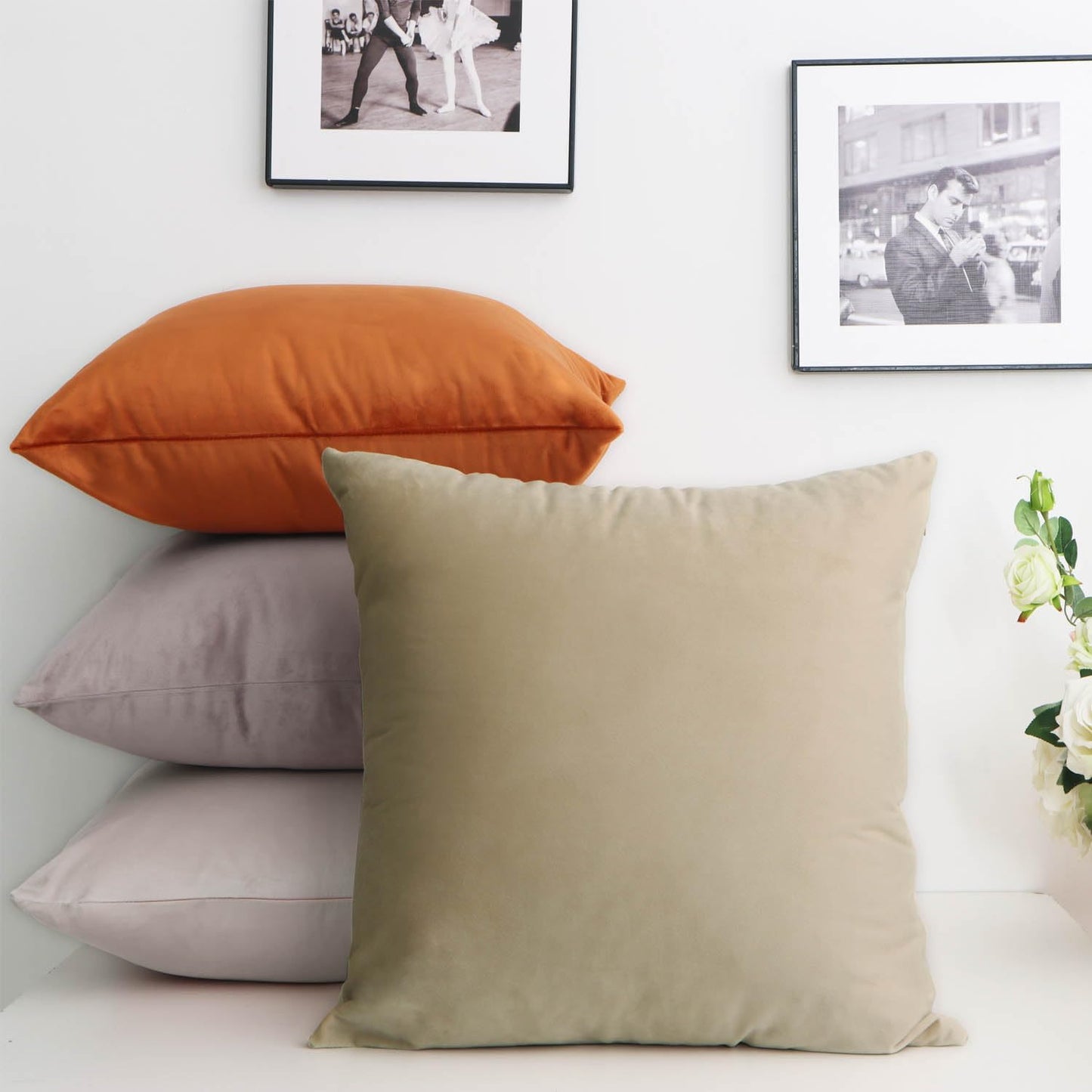 Cyuripu Set of 2 Velvet Burnt Orange Throw Pillow Covers 18 x 18 Inch Decorative Square Pillowcases Soft Cozy Cushion Cases for Couch Sofa Bedroom Living Room Home Decor 45 x 45 Cm
