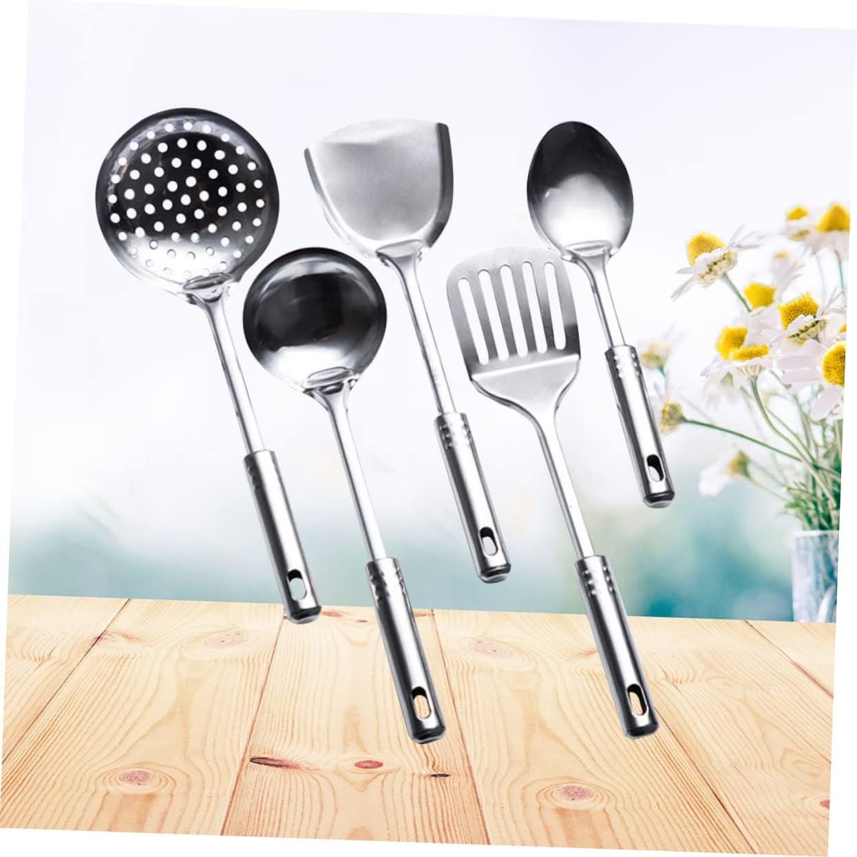 VERDANVERSE 5Pcs Stainless Steel Kitchen Utensil Set Cooking Spoons Spatula Tools Ergonomic Design for for Home Cooking and Food Prep