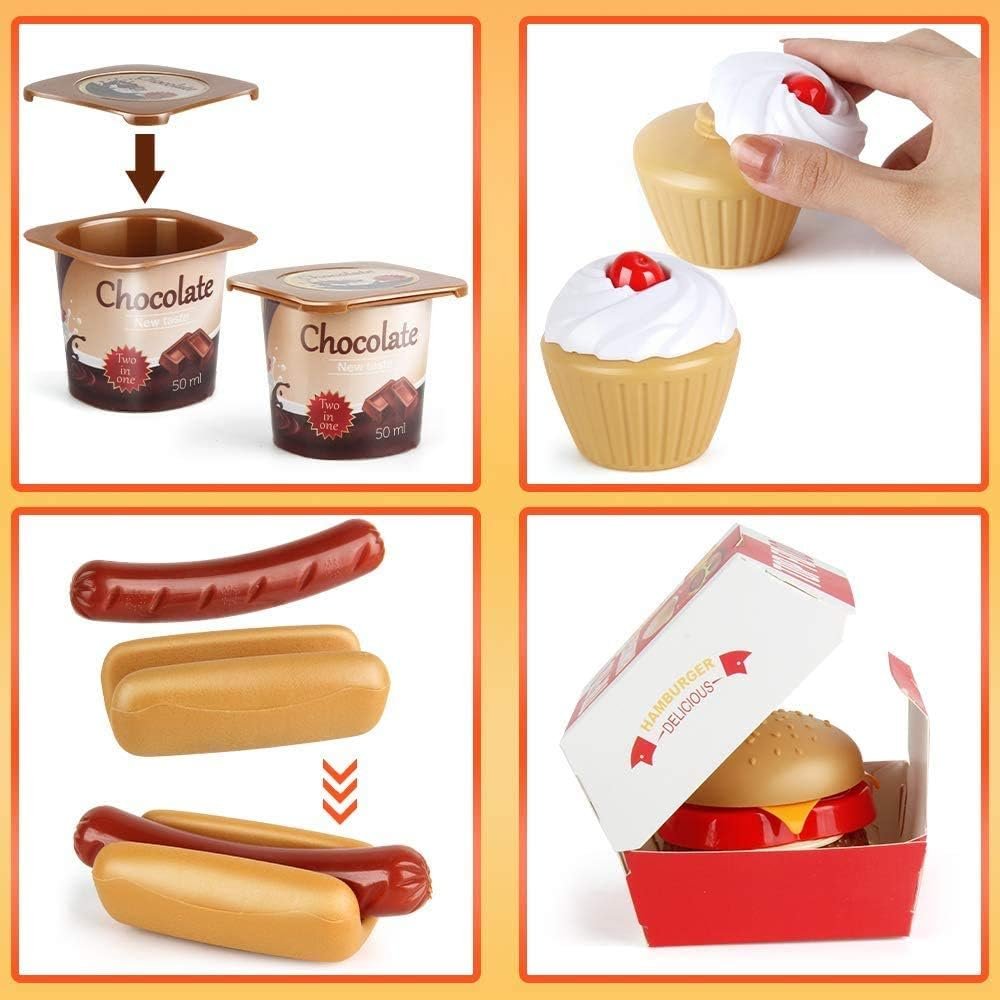 LiDi RC Fast Food Set 59 PCS Kitchen Toy Set for Pretend Play, Kitchen Accessories,Removable Food Toy, Kids Toddlers Play Food Toys, Party Favor Christmas Stocking Stuffers