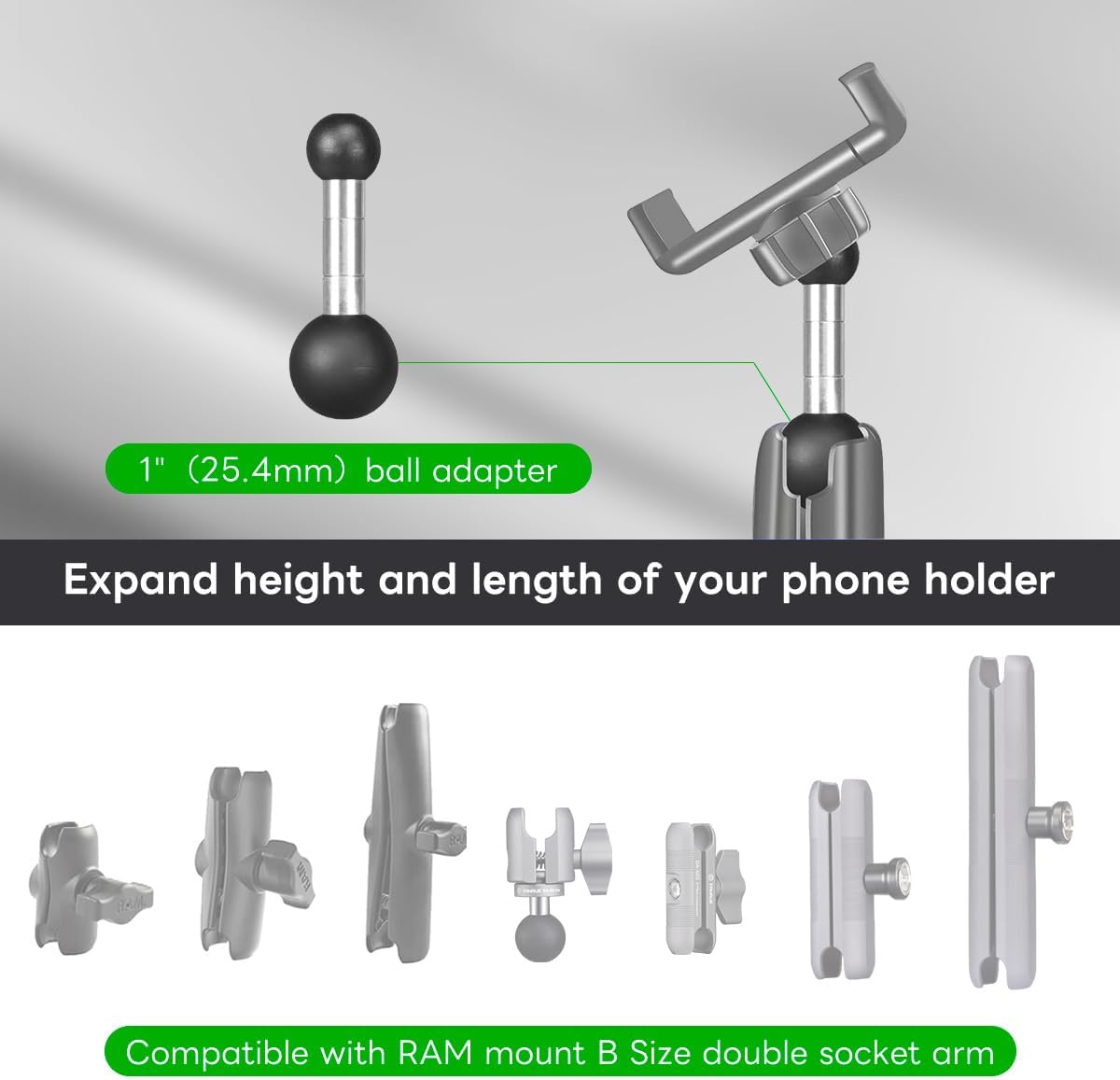 FANAUE 25mm to 17mm Double Ball Motorcycle Adapter: Compatible with Dual Mount RAM Arms, Motorcycle GPS Mounts and Bicycle Accessories with 25mm and 17mm Ball