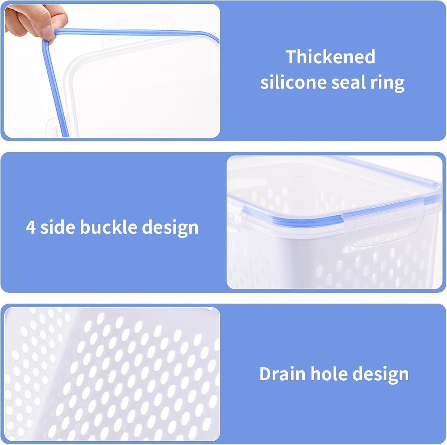 Homiliky 3Pcs Fruit Storage Containers for Fridge with Removable Colanders,Leakproof Food Storage Containers Food Storage Containers with Lid for Salad Berry Lettuce Vegetables Meat Keeper