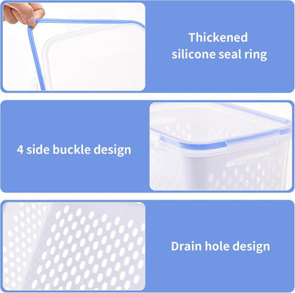 Homiliky 3Pcs Fruit Storage Containers for Fridge with Removable Colanders,Leakproof Food Storage Containers Food Storage Containers with Lid for Salad Berry Lettuce Vegetables Meat Keeper