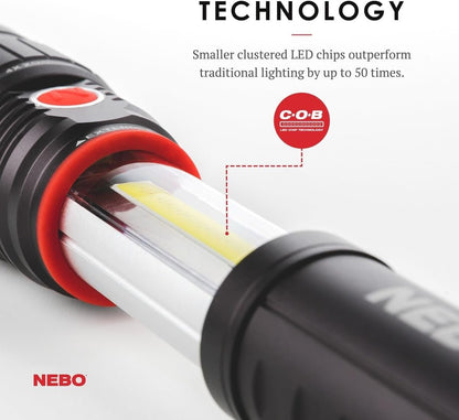NEBO SLYDE+ Tactical LED Flashlight, Powerful 400-Lumen Bright Camping Flashlight with Slide-to-Reveal Work Light, Red Hazard Light & Magnetic Base