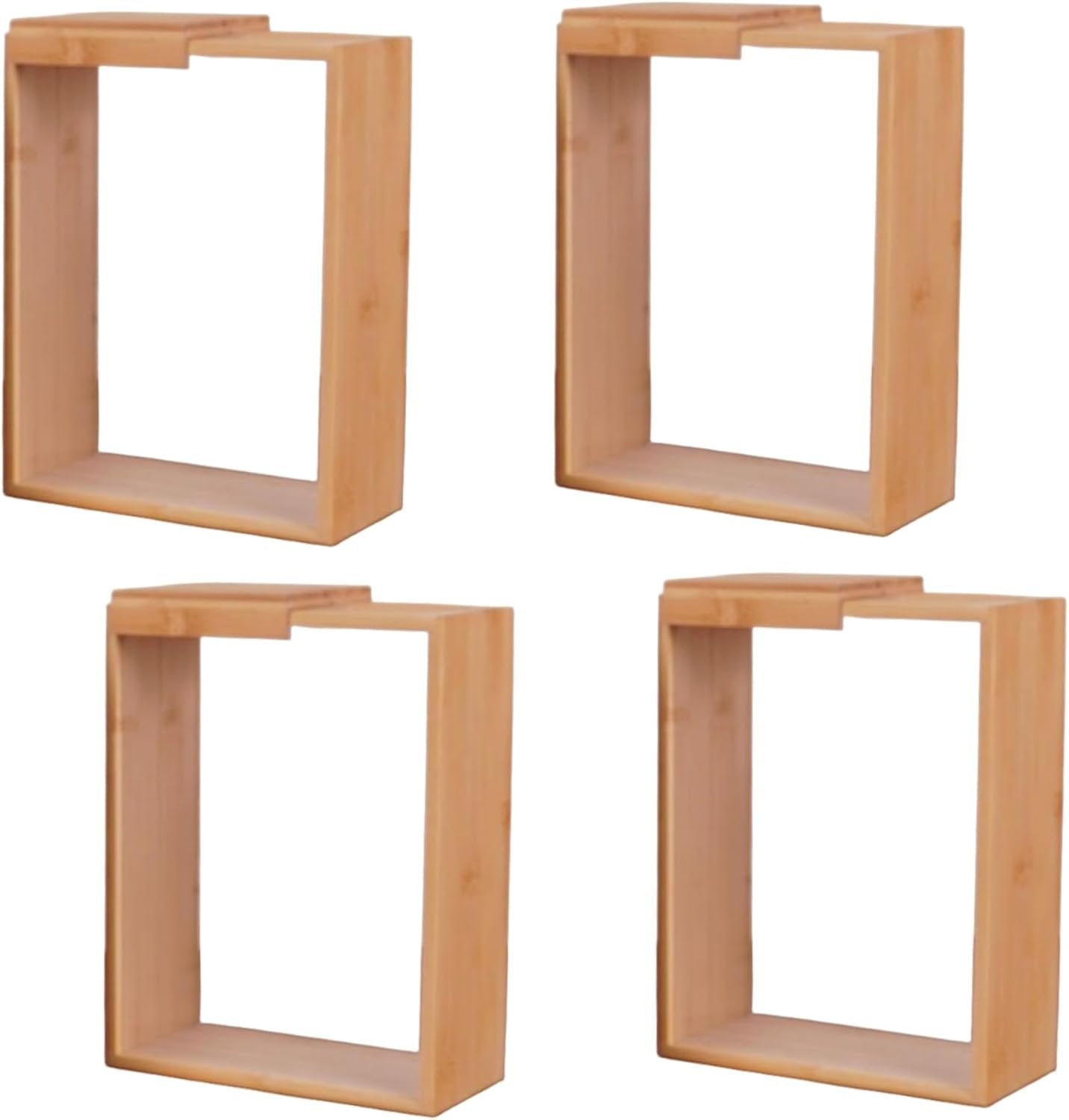 4Pcs Bamboo Kitchen Cereal Containers, 9x7x3 Inch Wood Food Dispenser with Removable Lids, Clear Kicthen Storage Can for Snack, Rice, Flour, Pasta