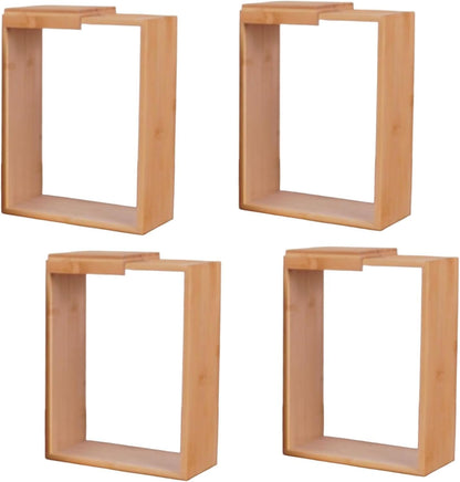 4Pcs Bamboo Kitchen Cereal Containers, 9x7x3 Inch Wood Food Dispenser with Removable Lids, Clear Kicthen Storage Can for Snack, Rice, Flour, Pasta