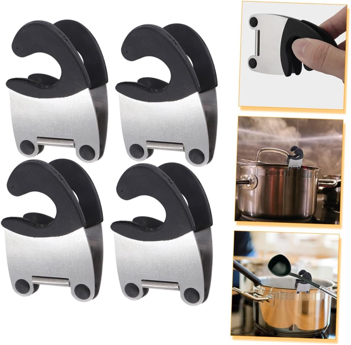 4Pcs Anti-Scald Side Clip Pot Spoon Holder Clips Pot Clips Silicone Ladle Holder Kitchen Spoon Holder for Pot Spoon Rest for Home Pot