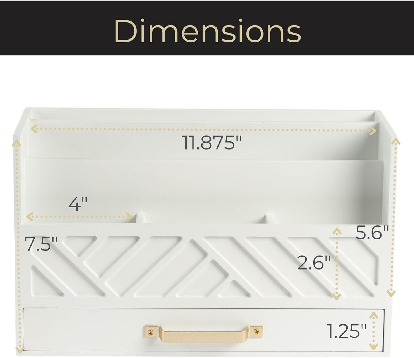 BLU MONACO White Wooden Mail Organizer with Drawer and Gold Handle – Desk Accessories for Office Organization and Storage – Home, Office, and Classroom Supplies