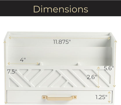BLU MONACO White Wooden Mail Organizer with Drawer and Gold Handle – Desk Accessories for Office Organization and Storage – Home, Office, and Classroom Supplies