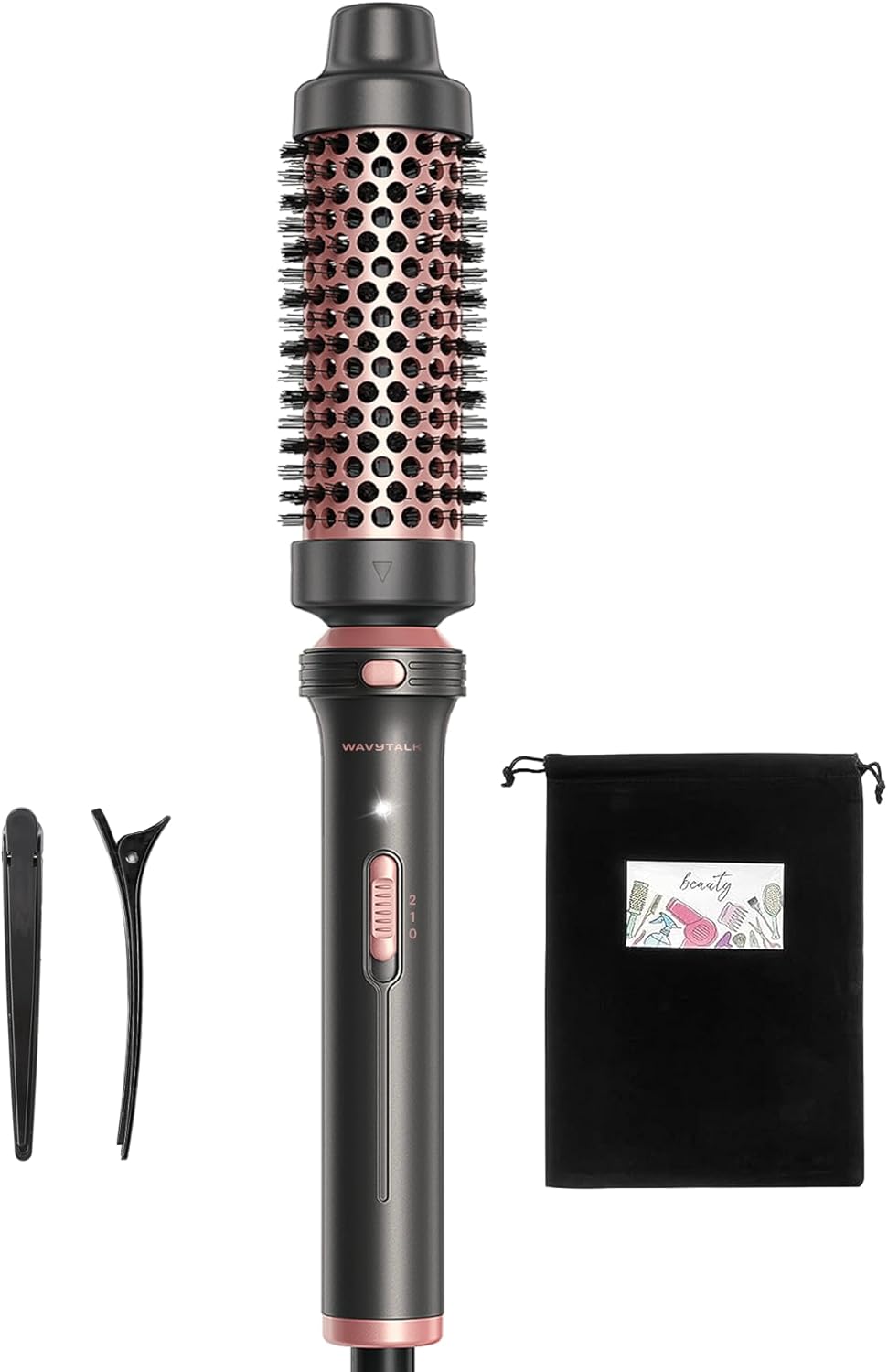 Wavytalk Thermal Brush, 1 1/2 inch Heated Round Brush with Detachable Head, Velvet Pouch and Dual Voltage for Travel, Easy to Create Blowout Look, Rose Gold