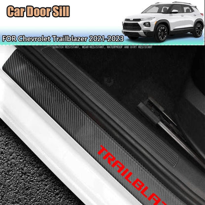 Kakash Custom Interior Accessories for Chevy Trailblazer 2021 2022 2023 Leather Car Door Sill Trim,4D Carbon Fiber Leather Door Entry Guard Sticker 4 pieces/set(Red)