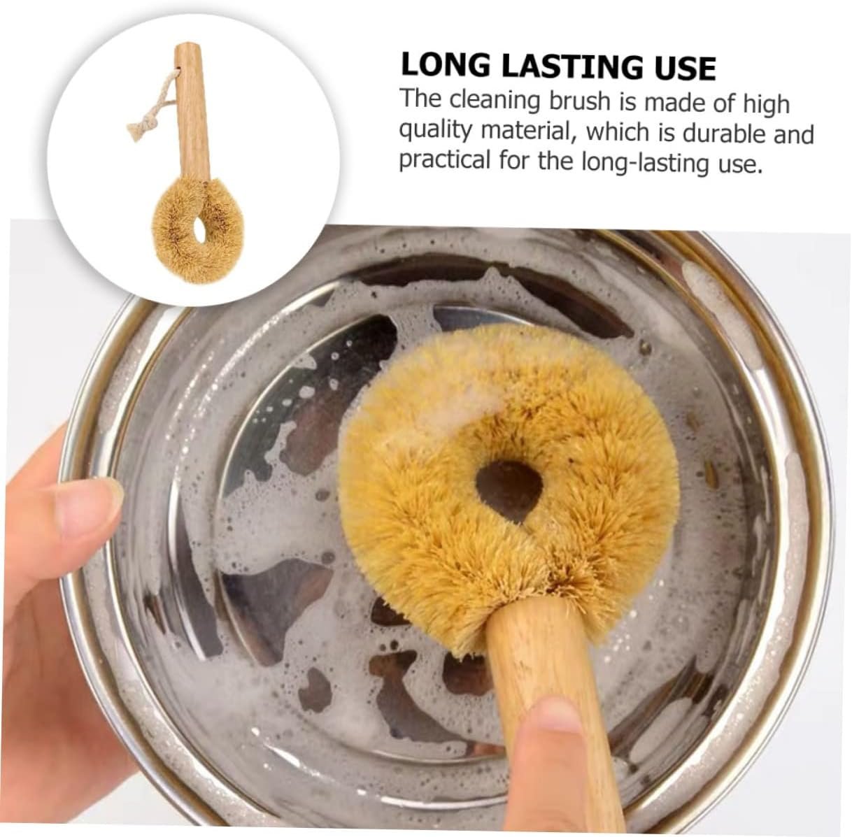 MAGICLULU Kitchen Cleaning Brush Coconut Brown Pot Brush Soft Bristles Bowl Cleaning Tool Wooden Handle