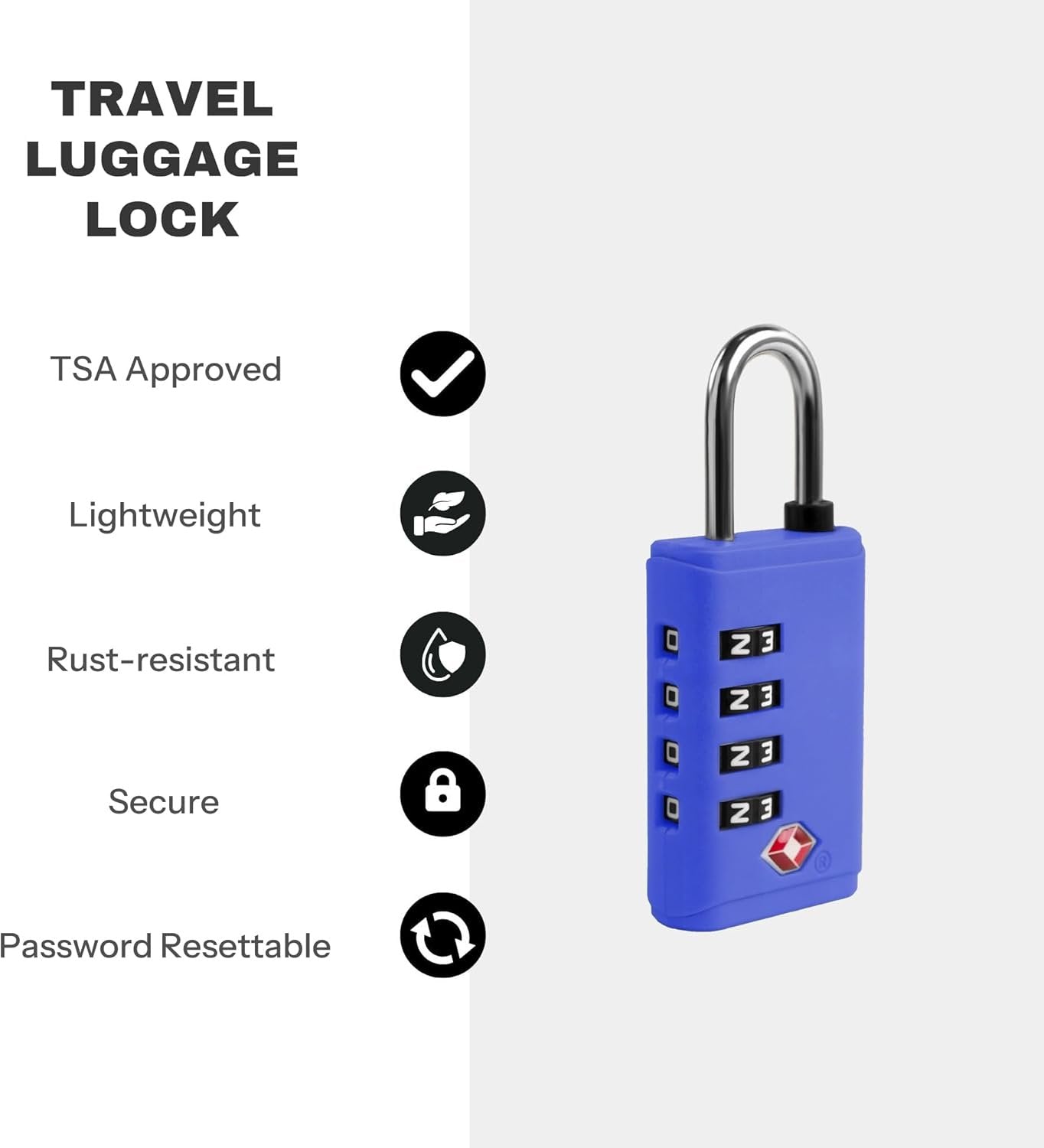 TSA Approved Combination Padlocks for Luggage, Security Lock, Black (Blue)