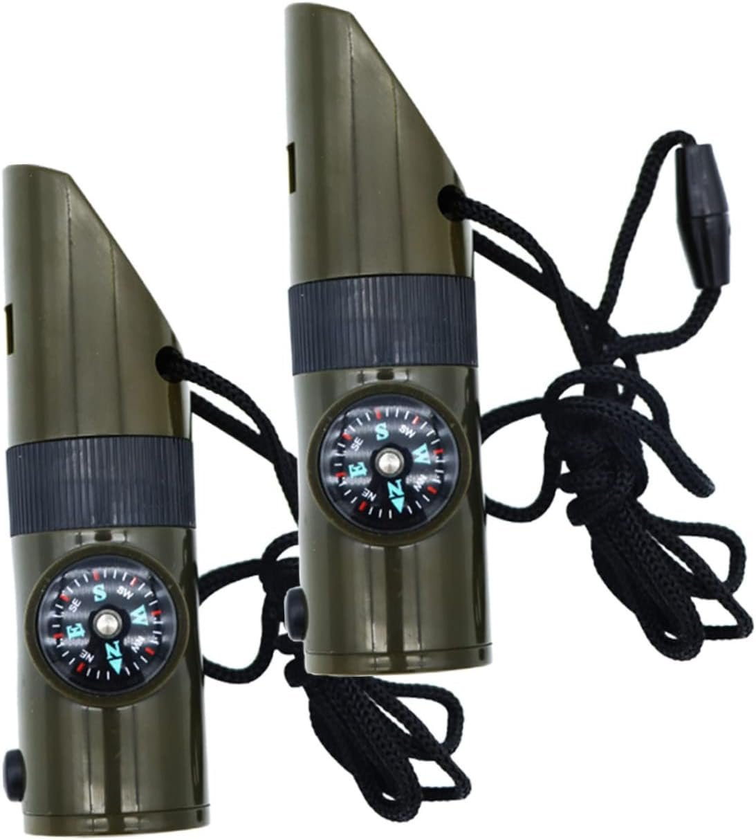 VICASKY 2Pcs Multi Function Outdoor Emergency Whistle with LED Light and Compass Survival Whistle Tool