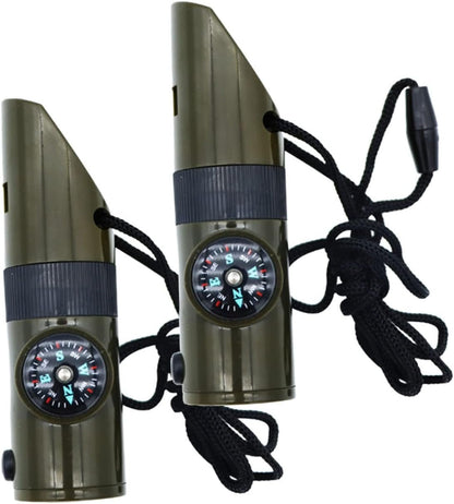 VICASKY 2Pcs Multi Function Outdoor Emergency Whistle with LED Light and Compass Survival Whistle Tool