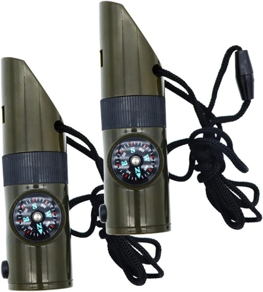 VICASKY 2Pcs Multi Function Outdoor Emergency Whistle with LED Light and Compass Survival Whistle Tool
